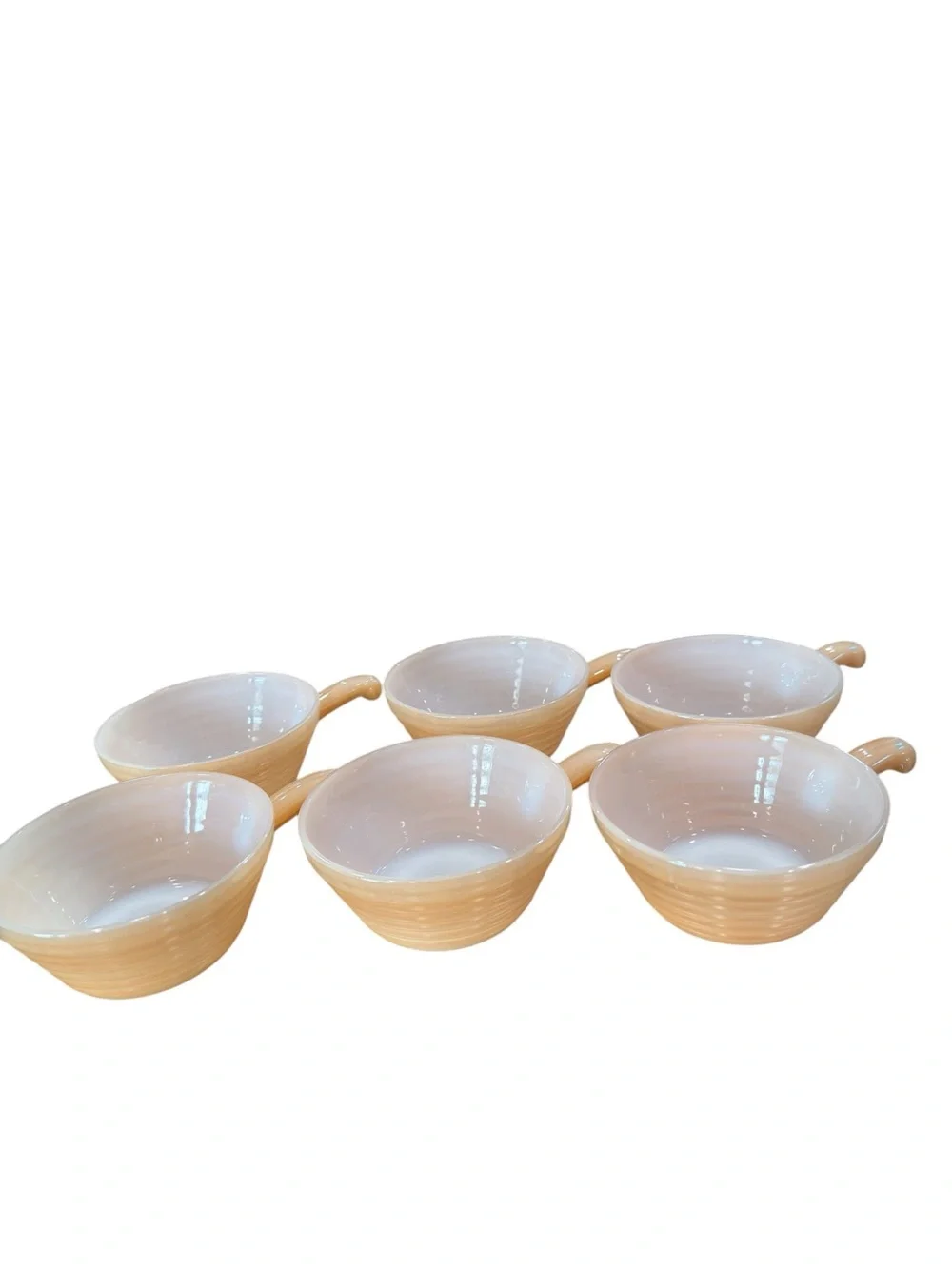 Vintage Fire King Peach Lustre Bee Hive Soup Bowls handles Lot of 6 Pearlescent